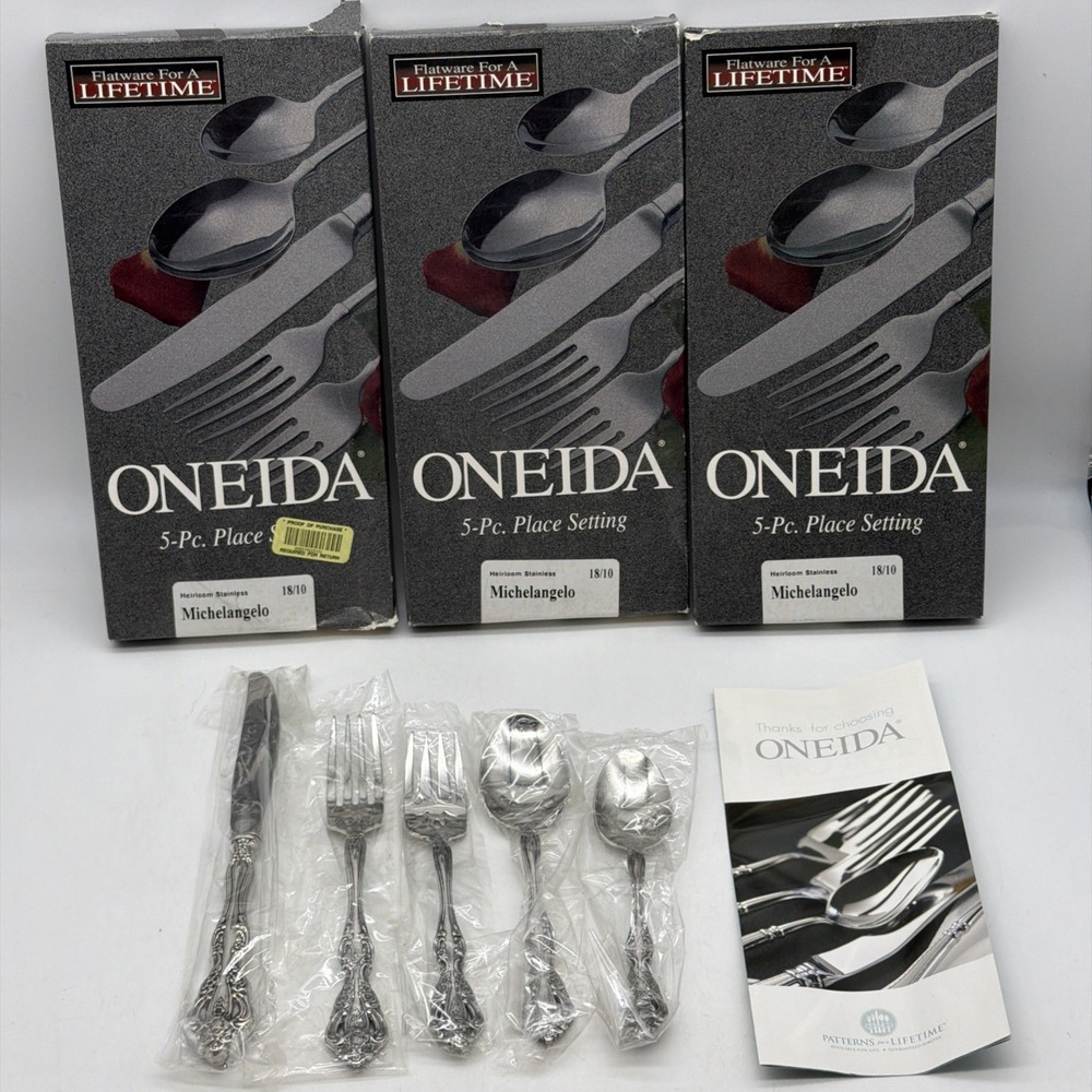 3- ONEIDA MICHELANGELO 5 PIECE PLACE SETTING 18/10 NEW